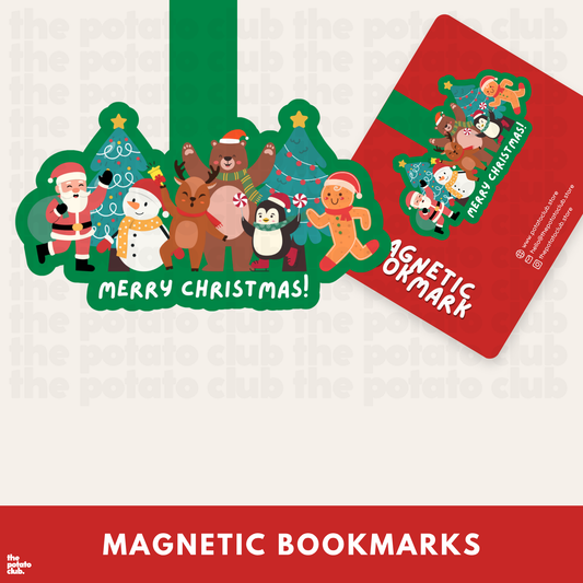 Christmas themed magnetic bookmark with Santa and friends