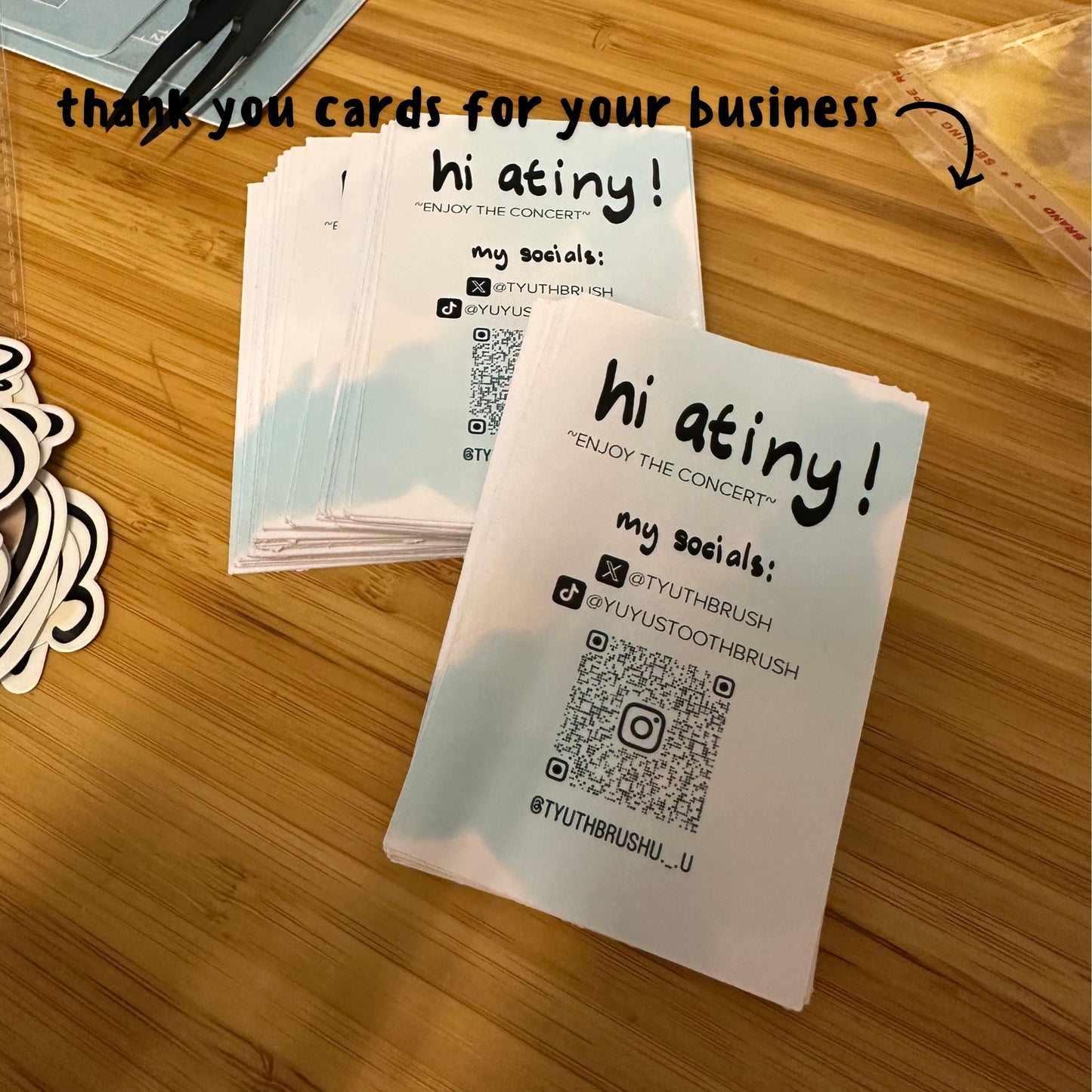 Business cards with text and QR code