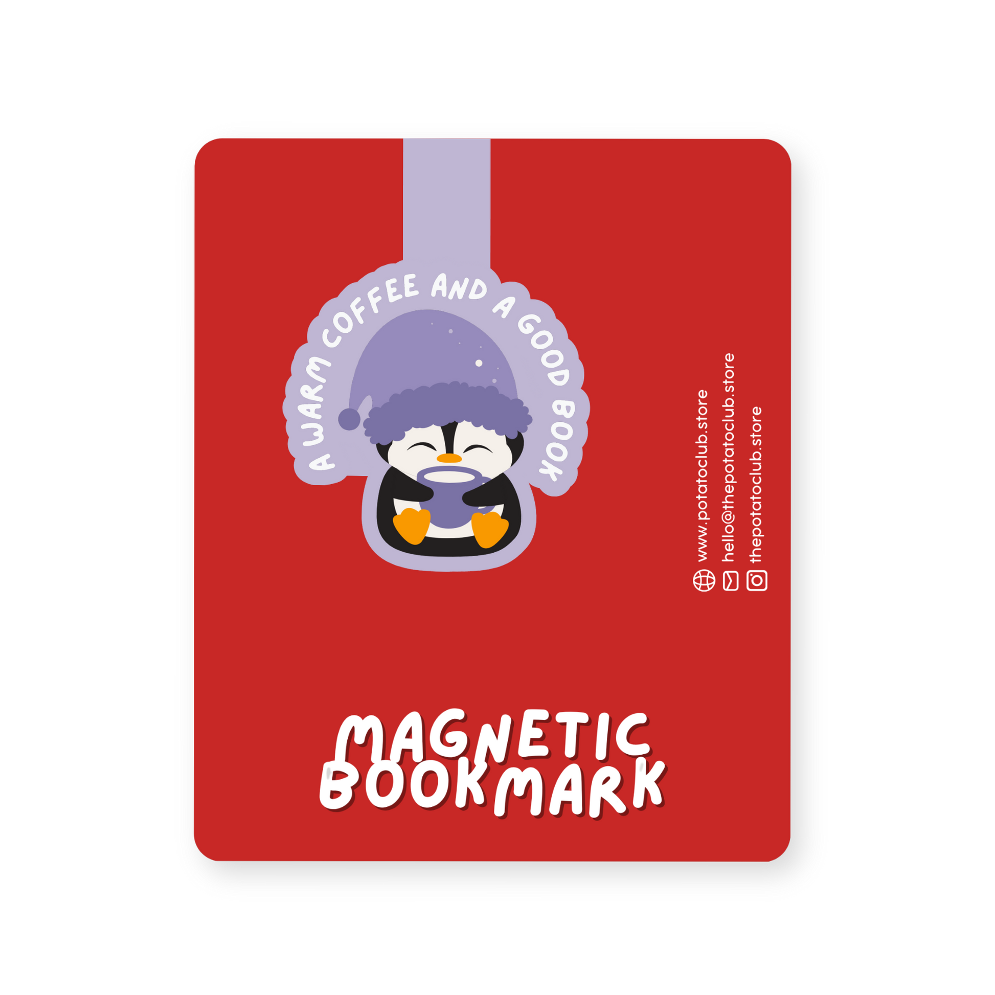 Cozy Penguin magnetic bookmark with a cartoon penguin design on a backing card