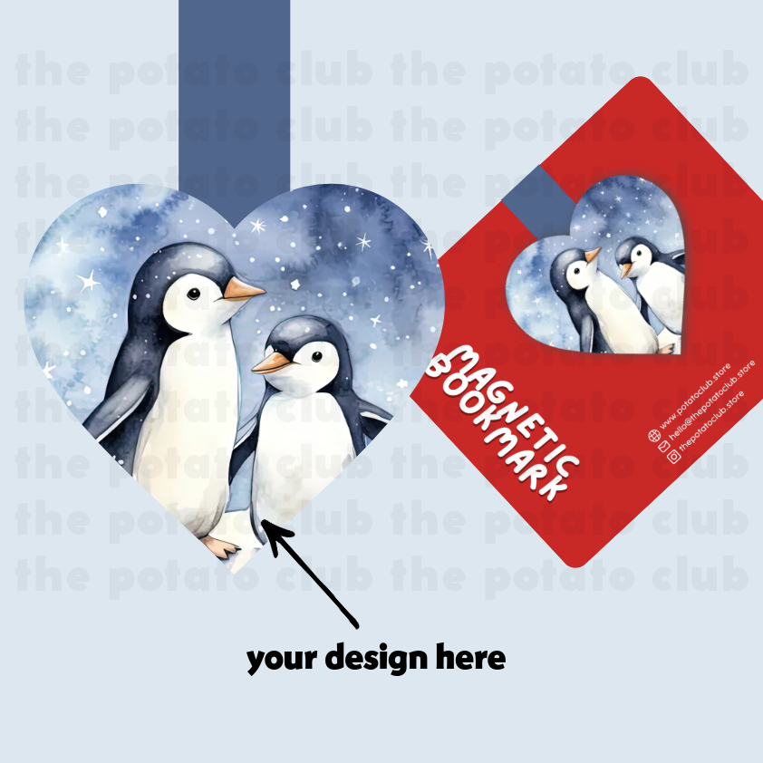 Custom bookmark design with penguin design on a blue background