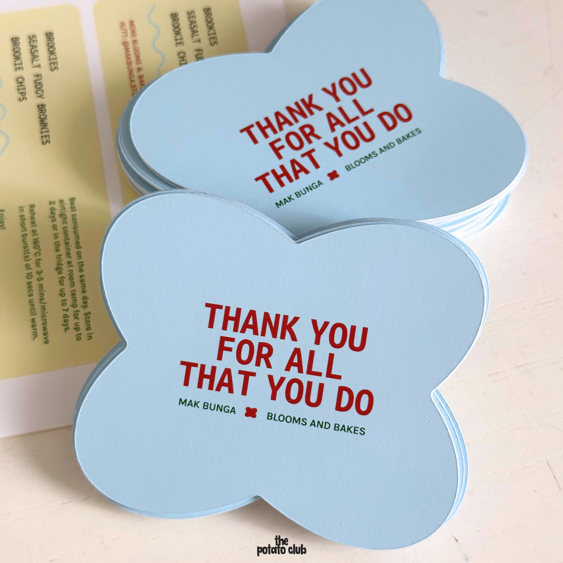 Custom shaped cards with 'Thank you for all that you do' text on a light background