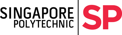 Singapore Polytechnic logo with black text on the left and a large red 'SP' on the right, separated by a thin vertical black line on a white background.