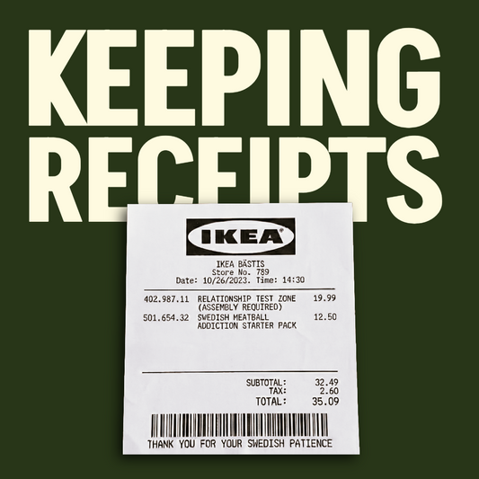 IKEA receipt with humorous text on a green background