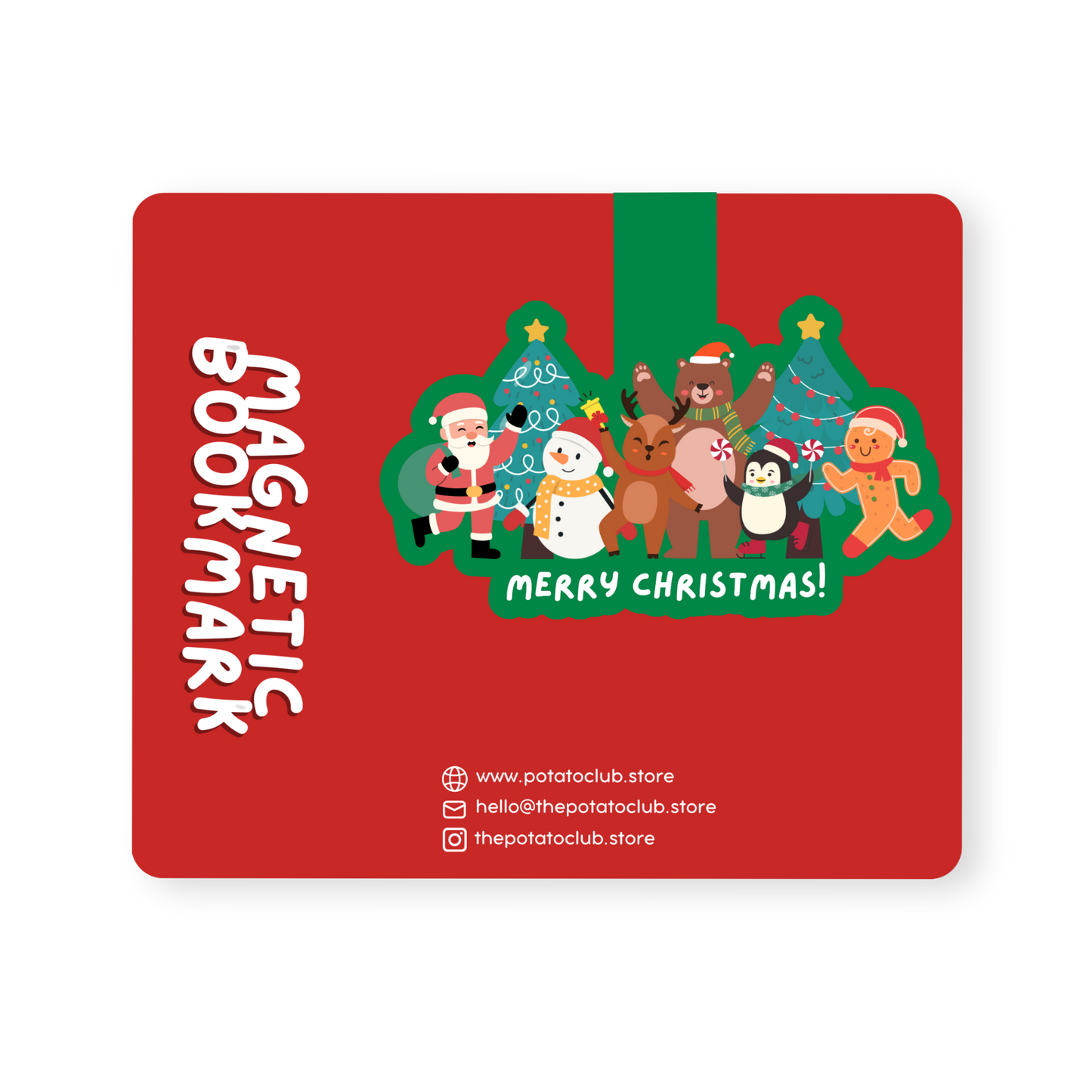Santa and Friends magnetic bookmark with Christmas-themed design featuring cartoon characters on a backing card