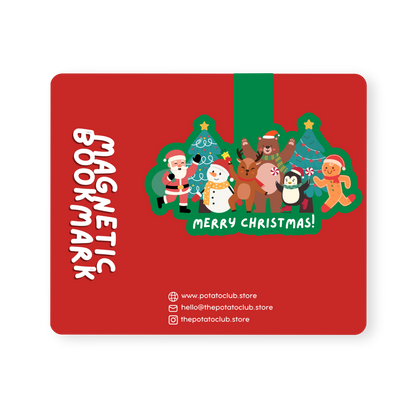Santa and Friends magnetic bookmark with Christmas-themed design featuring cartoon characters on a backing card