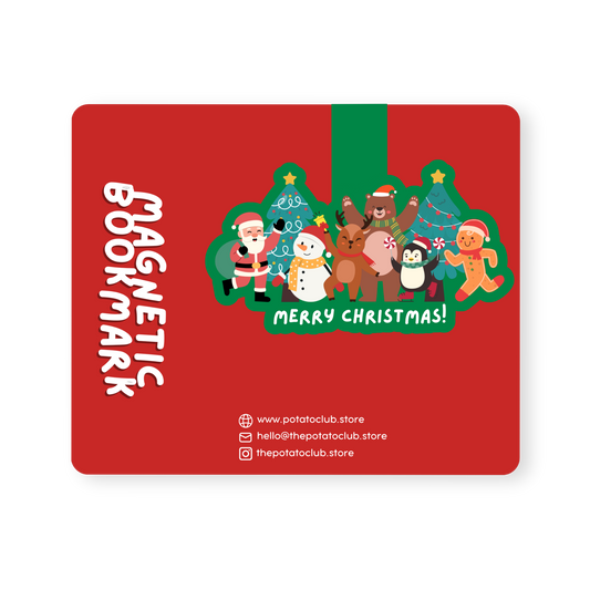 Santa and Friends magnetic bookmark with Christmas-themed design featuring cartoon characters on a backing card