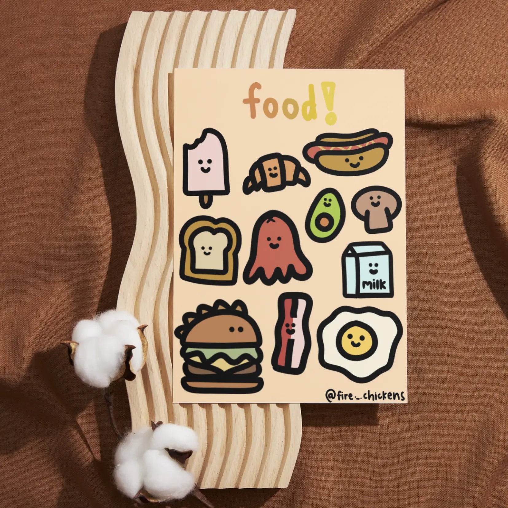 @fire._.chickens custom sticker vinyl sticker sheet pack Food Dino Animal 